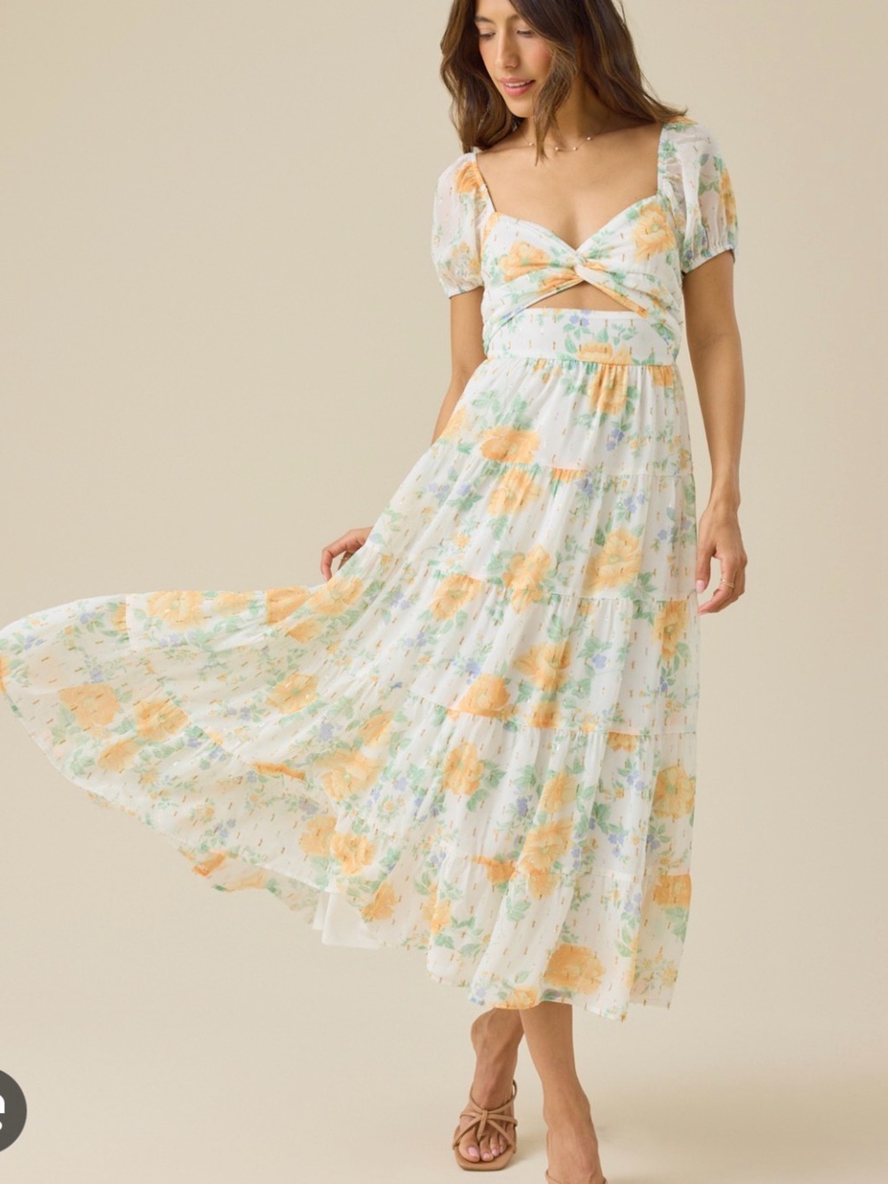 Altar'd State White Dress with Yellow and Green Floral Print